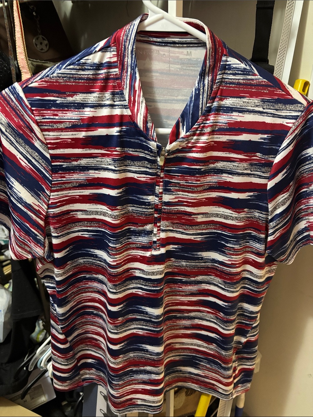 Striped Short-Sleeve V-Neck Tee in Red, Navy & White